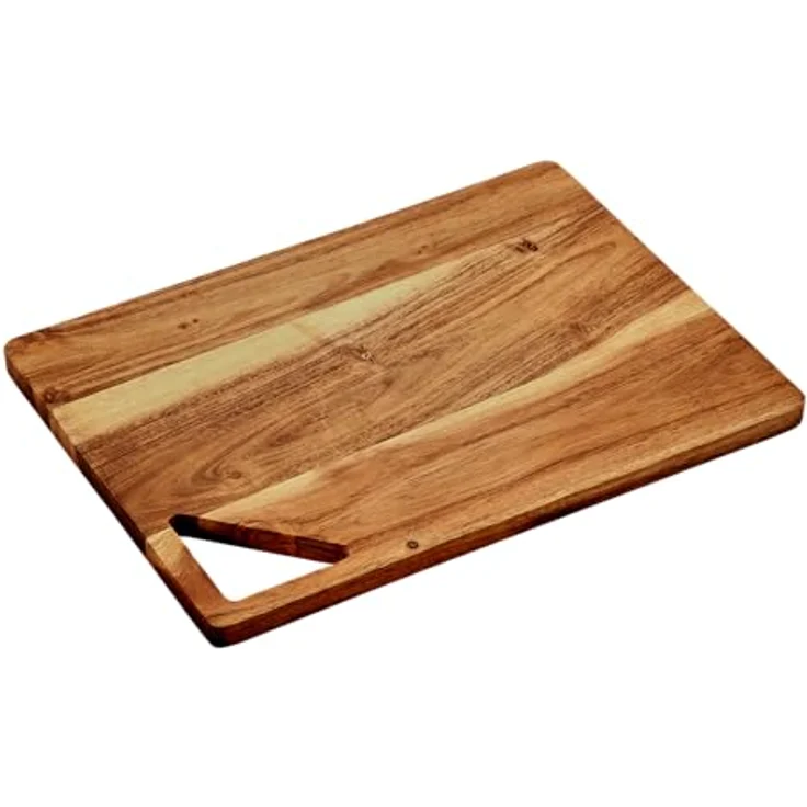 KESPER Schneidbrett aus Akazienholz, 35,5 x 25,5 x 1,5 cm, braun, mit Aussparung zur besseren Handhabung, messerschonend, hohe Schnittfestigkeit – Bild 1