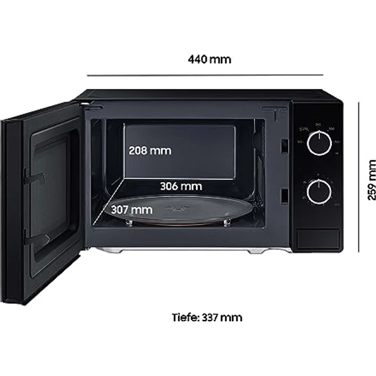 Samsung Solo-Mikrowelle, 700 W, Epoxy-Garraum mit 20 l Volumen, 5 Leistungsstufen, Defrost, Schwarz, MS20A3010AL/EG – Bild 2