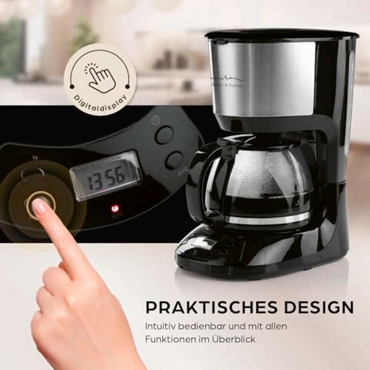 Barista Filterkaffeemaschine mit Glaskanne | Kaffeemaschine mit Digitaldisplay & Timerfunktion | Filtermaschine mit Tropfstopp & 900W | 1,25 Liter Kaffeekanne für 10 Tassen Kaffee - Barista Kaffee & Technik – Bild 4