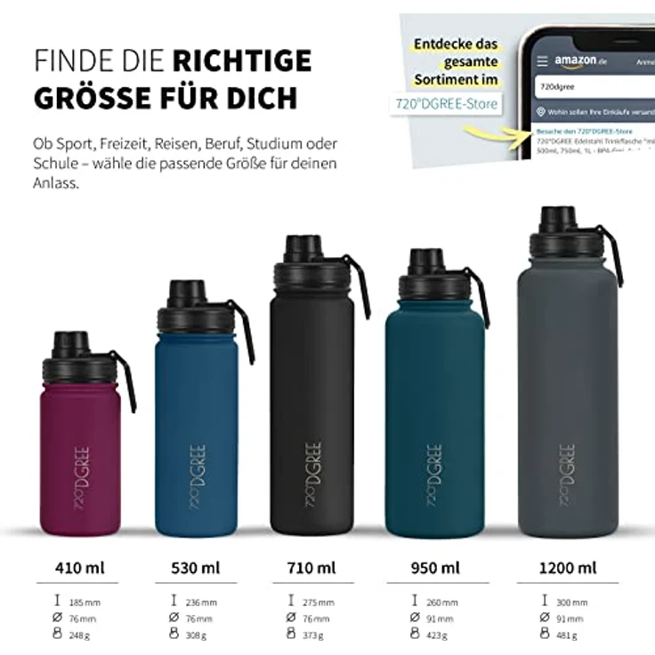 Trinkflasche Doppelwandig Edelstahl 710ml Isolierflasche m. Gratis Sportdeckel 720 DGREE noLimit onyx black – Bild 3