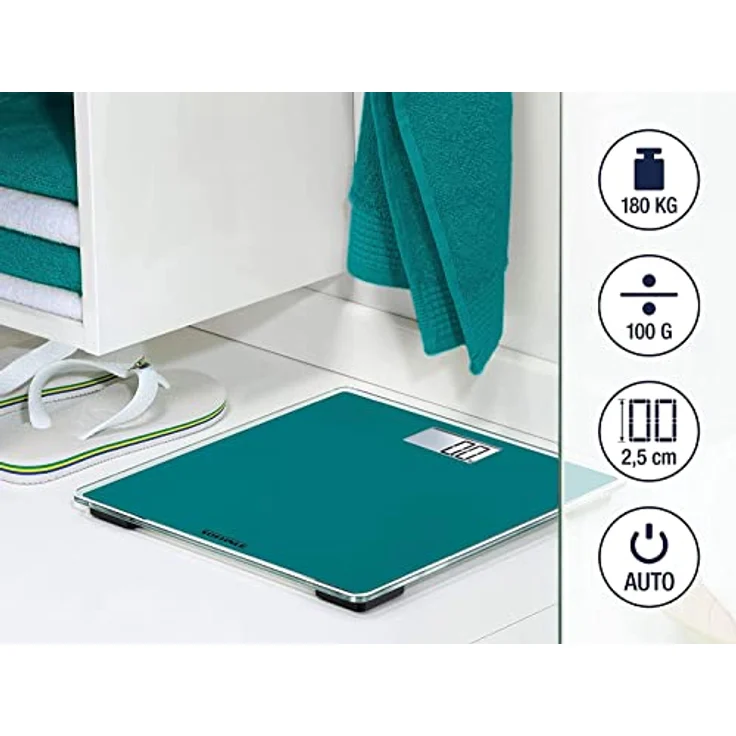 Soehnle Style Sense Compact 200, digitale Personenwaage, Ocean Green, Gewicht bis zu 180 kg in präzisen 100 Gramm Schritten, Waage inkl. Batterien, Körperwaage mit extraflachem Design, grün – Bild 2