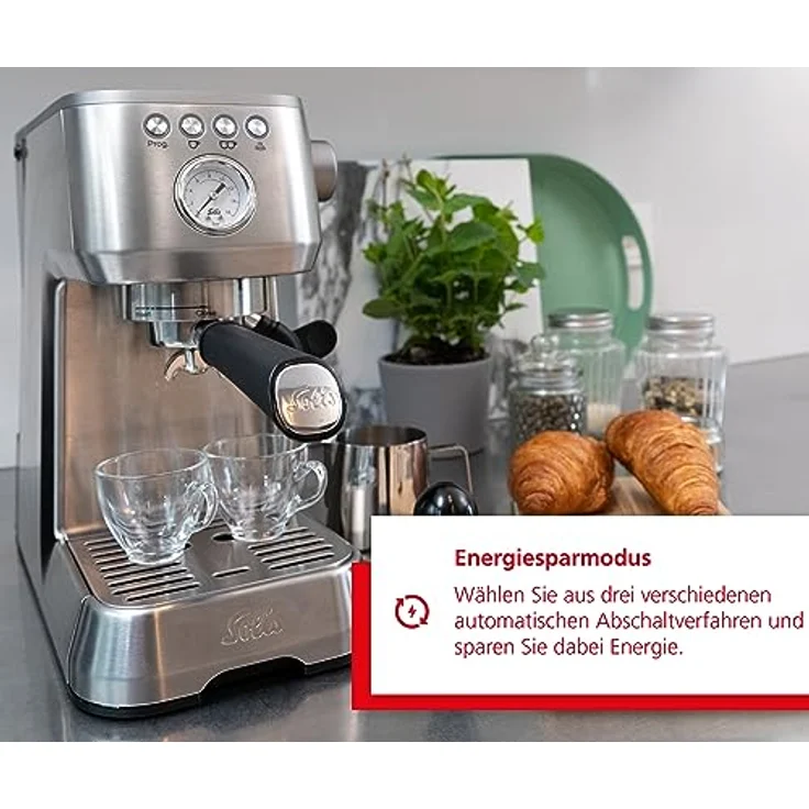 Solis Espressomaschine Siebträger Barista Perfetta Plus 1170 V2 - Siebträgermaschine - Manometer - Dampf-/Heißwasserdüse - Temperaturregler - 54 mm Siebträger - Doppelauslauf - Silber – Bild 5