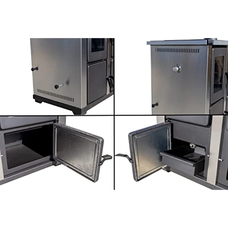 DanDiBo Kaminofen Teba TKS 18 Rechts 10 kW, Holzherd mit Kochplatte und Backfach, Edelstahl/Schwarz – Bild 5