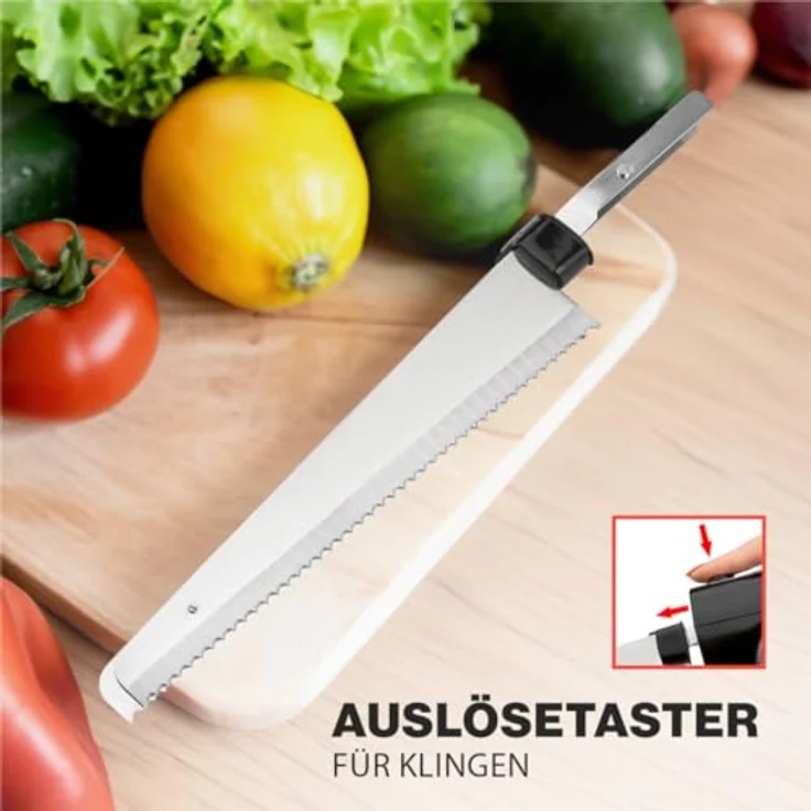 Clatronic EM 3702 Elektromesser, Edelstahleinlage, Spezialgezahnte Edelstahl-Mehrzweckklinge, rostfrei-spülmaschinengeeignet, inkl. Aufbewahrungsbox, schwarz, 49 cm – Bild 6
