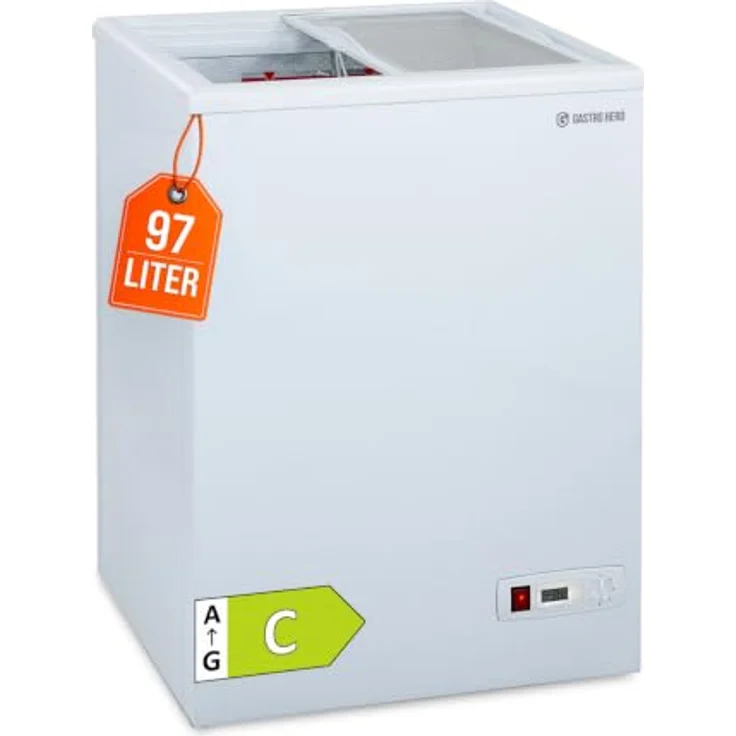 GASTROHERO Tiefkühltruhe ECO 100, 97 Liter mit Glasschiebedeckel und abschließbar, -18 bis -22 °C, geräuscharme statische Kühlung – Bild 1