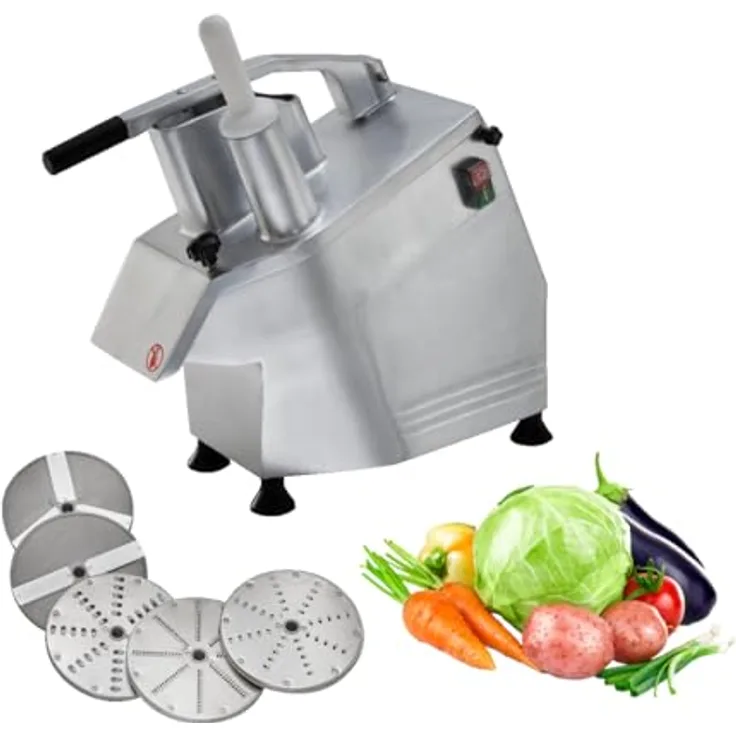GastroHero Gemüseschneider, elektrischer Gemüse-Cutter mit 300 kg/h Leistung, 5 Scheiben Ø 2-7 mm, Aluminium, für Gastronomie