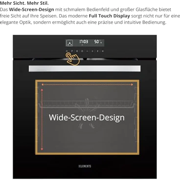 KB ELEMENTS Einbaubackofen 60 CM, Airfryer mit 15 Funktionen, Full Touch Display, 73 Liter, AQUA CLEAN, EEK A+ – Bild 3