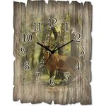 ARTLAND Wanduhr ohne Tickgeräusche aus Holz Funk Uhr 30x40 cm Rechteckig Lautlos Natur Tiere Hirsch Wald Landschaft Originell Nordisch T5YP