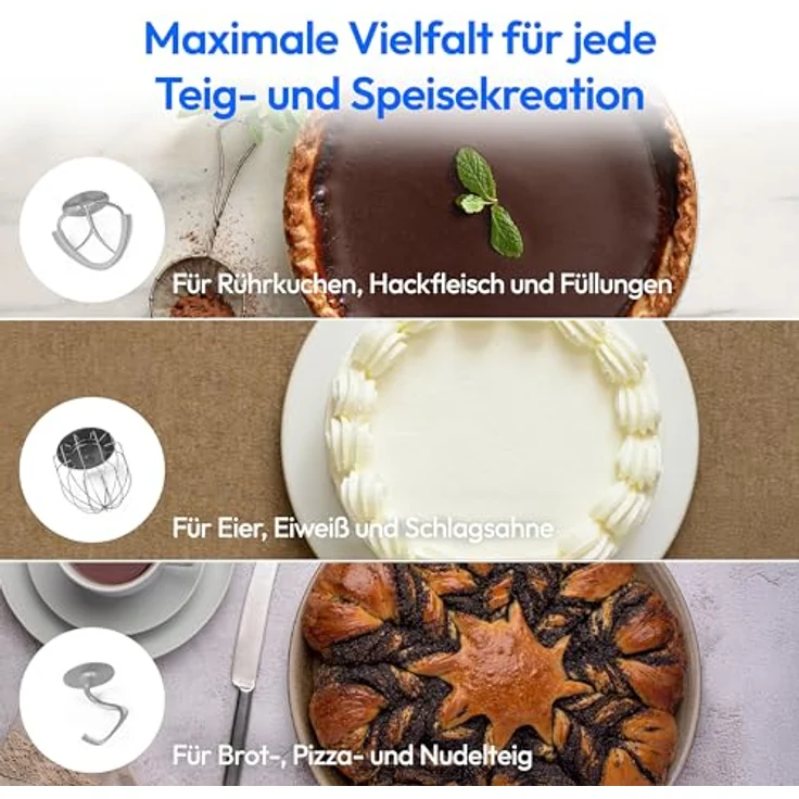 MEDION Küchenmaschine mit Fleischwolf (800 Watt, 4,6 Liter Edelstahlschüssel, Sensor-Touch-Display) Titan – Bild 4