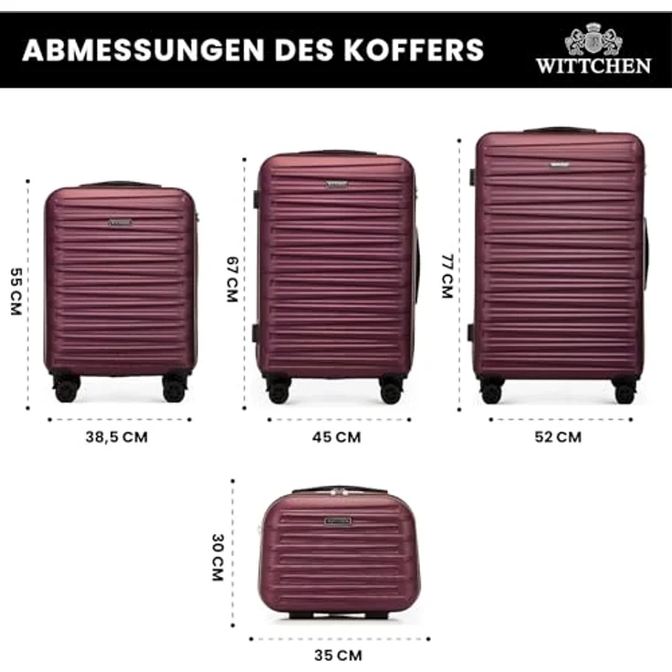 WITTCHEN Skyspeed Line Reisekoffer 4er Koffer-Set, Hartschalenkoffer aus strapazierfähigem ABS, Maroon, mit Kosmetikkoffer und Kombinationsschloss – Bild 2
