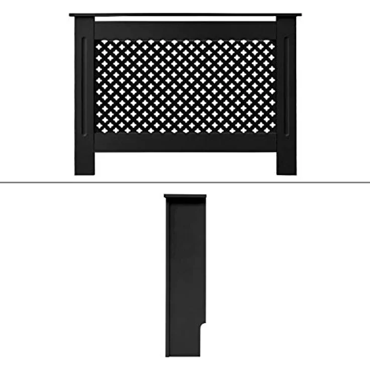 ECD Germany Heizkörperverkleidung mit Wabenmuster, 112x19x82 cm, Schwarz, MDF, selbstmontierbar – Bild 2