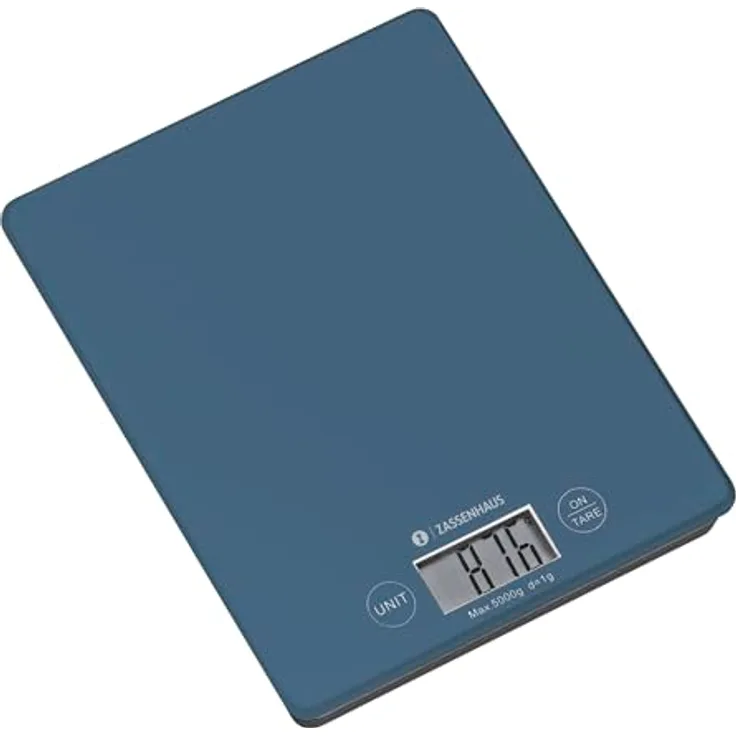 ZASSENHAUS Küchenwaage digital BALANCE, max. 5kg in 1g Schritten, TARE-Funktion, inklusive 2 Batterien, 16,5 × 21,5 × 2 cm, Deep sea
