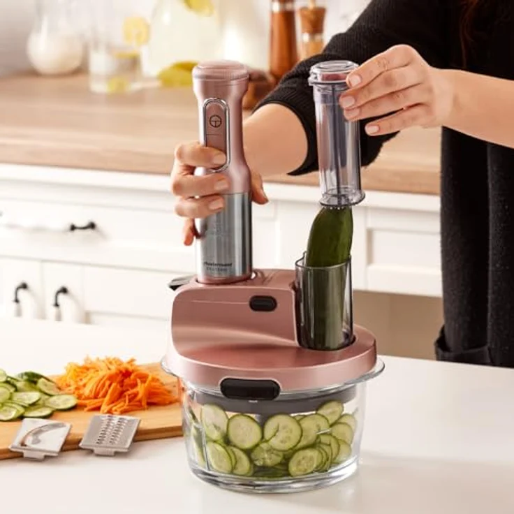 KARACA Mastermaid ProSteel Küchenroboter aus Stahlglas, 2500 W, Rosegold, 1,5-Liter-Glas-Hackbehälter – Bild 3