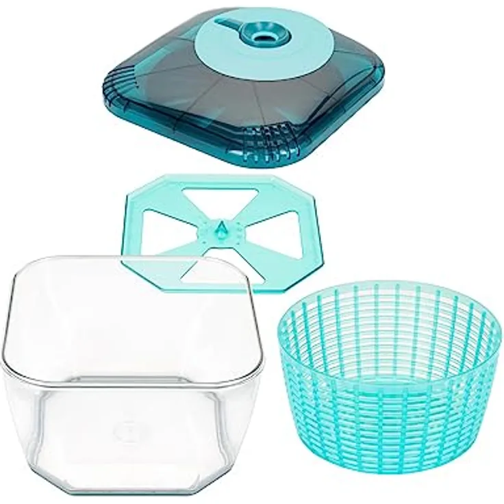 Genius Nicer Dicer Chef Professional Salatschleuder mit Deckel | Set 4-tlg. Zubehör, Auffangbehälter, Schleudersieb, 5.2 L Fassungsvermögen, Gemüseschleuder, Salatschüssel, Salattrockner Transparent