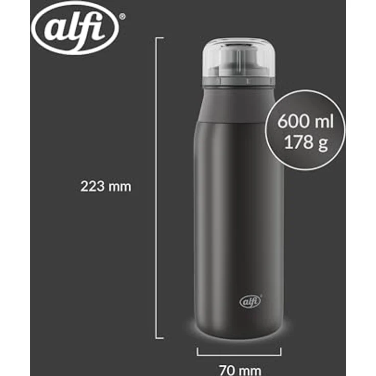 Alfi ELEMENT BOTTLE Edelstahl Trinkflasche, 0,6l, spülmaschinenfest, Free-Flow Trinksystem mit intuitive Schraubverschluss, mattierter Trendstyle – Bild 6