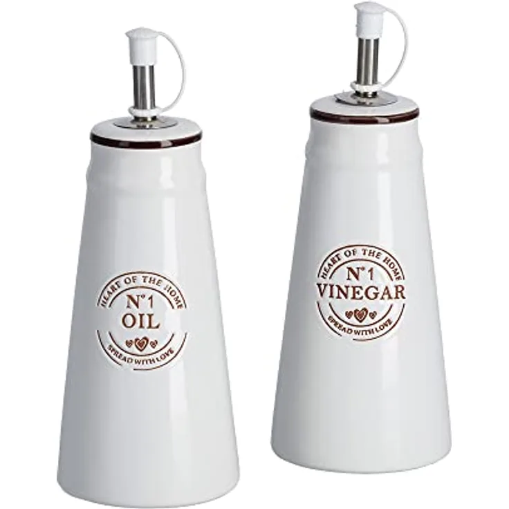Zeller Present Menage-Set, 2-tlg. Essig- und Ölspender aus Keramik, 260 ml, weiß