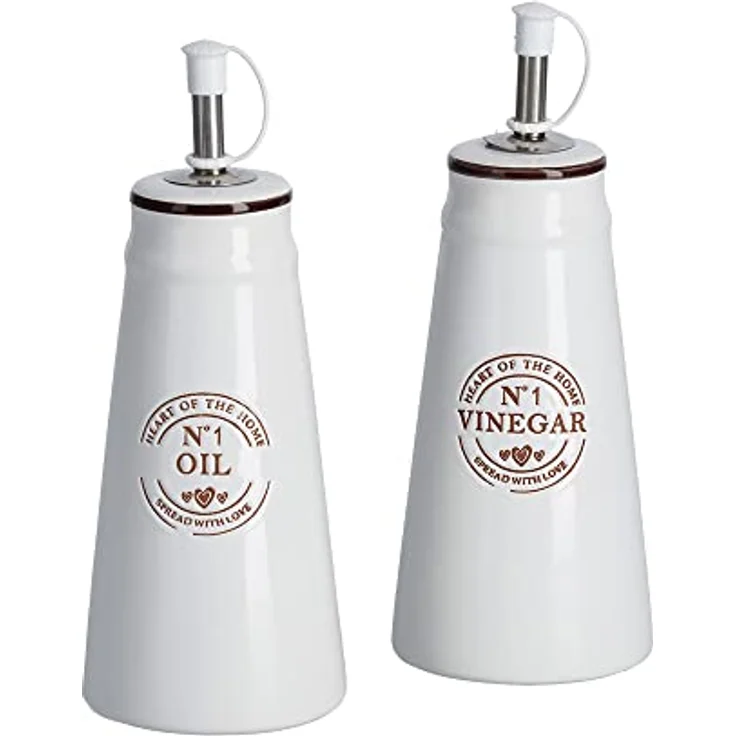 Zeller Present Menage-Set, 2-tlg. Essig- und Ölspender aus Keramik, 260 ml, weiß – Bild 1