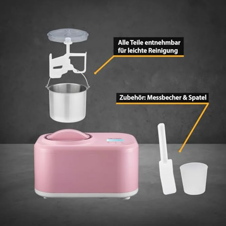 TZS First Austria Eismaschine & Joghurtbereiter | 1 L | Frozen Joghurt, Sorbet, Eiscreme | inkl. Rezeptheft, Messbecher & Spatel | rosa – Bild 4