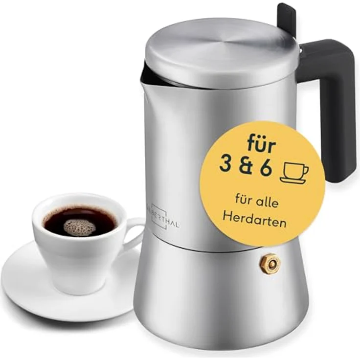 SILBERTHAL Espressokocher 0.3l, Kaffeekanne mit italienischem Sicherheitsventil, Edelstahl, für alle Herdarten geeignet – Bild 1