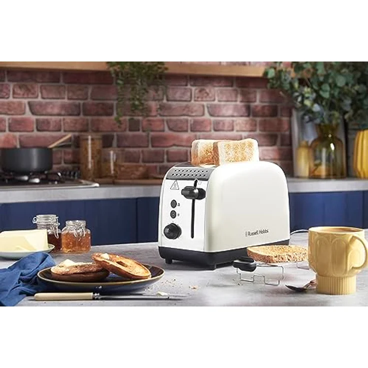 Russell Hobbs Toaster [für 2 Scheiben] Colours Plus Edelstahl Creme (extra breite Toastschlitze, inkl. Brötchenaufsatz, 6 Bräunungsstufen + Auftaufunktion, Lift & Look-Funktion, 1600W) 26551-56 – Bild 2