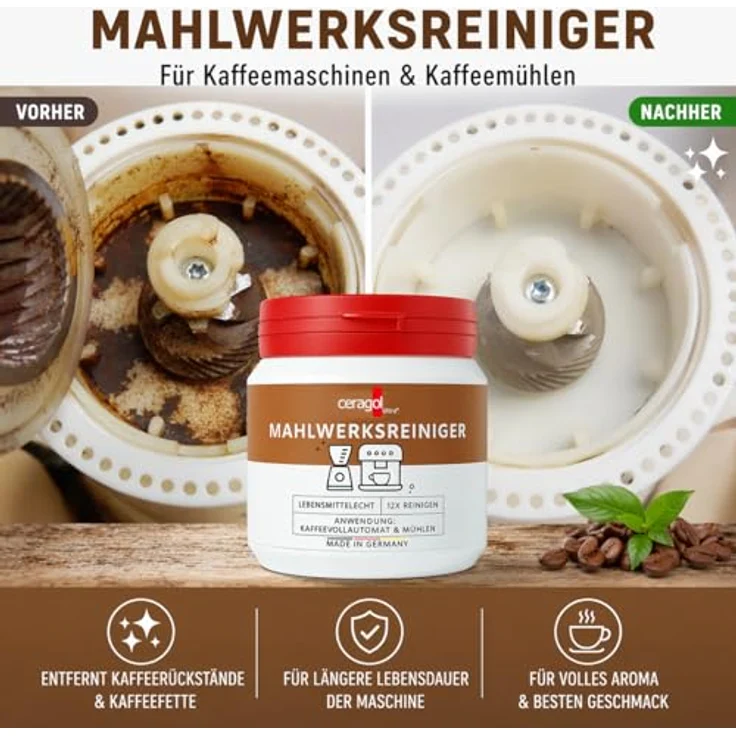 ceragol Mahlwerkreiniger Vollautomat und Kaffeemühle, 200g - Effektiver Reinigungsbohnen für Kaffeevollautomaten und Mühlen, lebensmittelecht, glutenfrei, geschmacksneutral – Bild 3