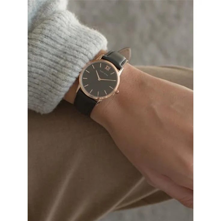 Eastside Damen Uhr analog Japanisches Quarzwerk mit Leder Armband schwarz 3 ATM 10080023 - Stilvolle Damenuhr mit IP-Finish in Roségold – Bild 4