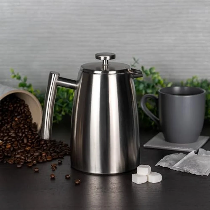 Café Stål Belmont Doppelwandiger Kaffeebereiter aus hochwertigem 18-10 Edelstahl ? 16 Mokktassen, 2L, Hochglanzpolitur, Tamper – Bild 5