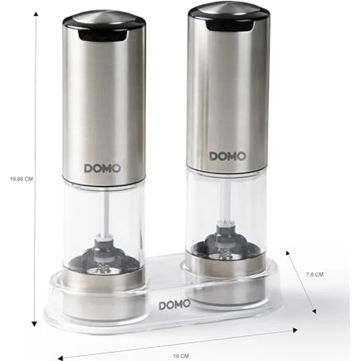 DOMO DO3102 Pfeffer- und Salzstreuer Edelstahl, LED-Beleuchtung, wiederaufladbar, 95 ml mit Keramikmahlwerk – Bild 4