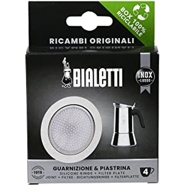 Bialetti Ersatzset 4 Tassen Silikondichtung+Filter Edelstahl (0800411) – Bild 2