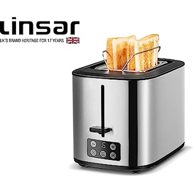 Linsar - Toaster - Zwei-Scheiben-Toaster - Mit Touchdisplay, 6 Bräunungsstufen, Herausnehmbarer Krümelschublade, Integriertem Brötchenaufsatz und Abschaltautomatik - 980 Watt - (Edelstahl) – Bild 5