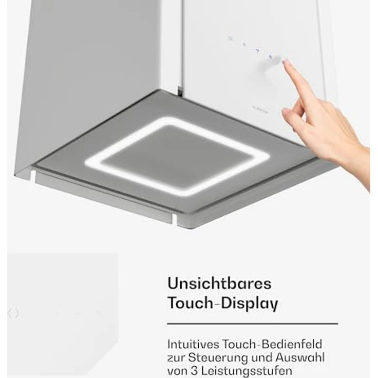 Klarstein Velaire Dunstabzugshaube Deckenhaube 40 cm - A++ Energieklasse, 601 m³/h Luftstrom, Touch-Bedienung, LED-Beleuchtung, Liftfunktion, Leise, Weiß – Bild 5