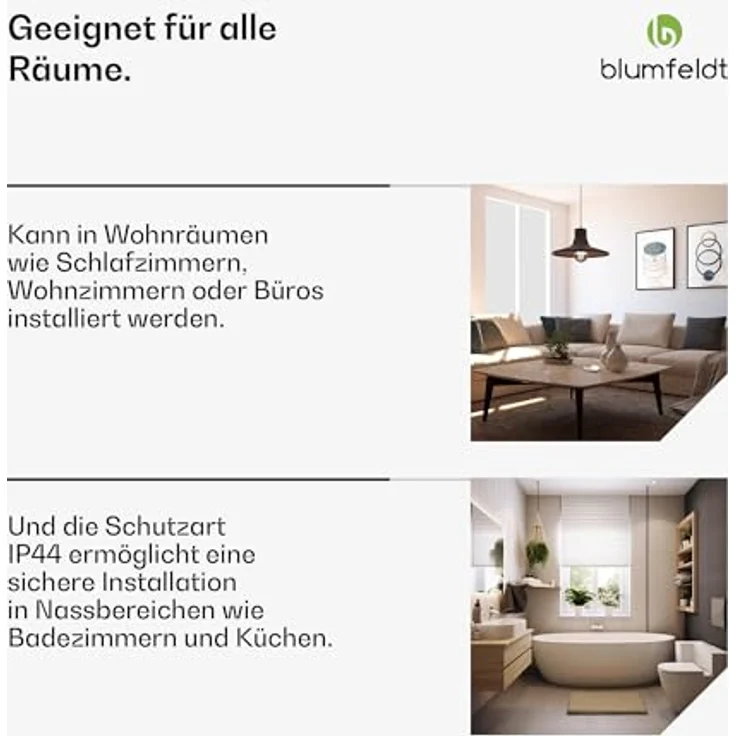 blumfeldt Infrarot Wandheizung 600W – Wandmontage, IP44 Spritzwasserschutz, Externer Thermostat, App Steuerung, 95% Energieeffizienz, Für 10-15 m², Aluminium, Überhitzungsschutz, Badezimmer – Bild 4