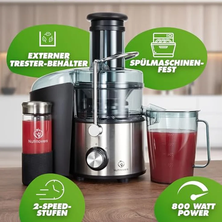 Nutrilovers QUICK-JUICER MAX, Zentrifugal-Entsafter mit 800 W, XXL-Einwurf, Edelstahlgehäuse, inklusive Reinigungsbürste und Rezeptbuch – Bild 10