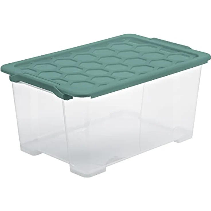 Rotho Evo Safe Keeping Aufbewahrungsbox 44l mit Deckel, lebensmittelechter Kunststoff (PP) BPA-frei, transparent/türkis, stapelbar, 59.0 x 39.5 x 28.0 cm – Bild 1