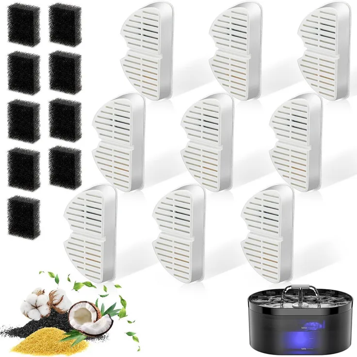 Nenozi Katzenbrunnen Filter Set 18 Stück | 9x Aktivkohlefilter + 9x Schaumstofffilter | Triple Filtration für 2,2L Trinkbrunnen