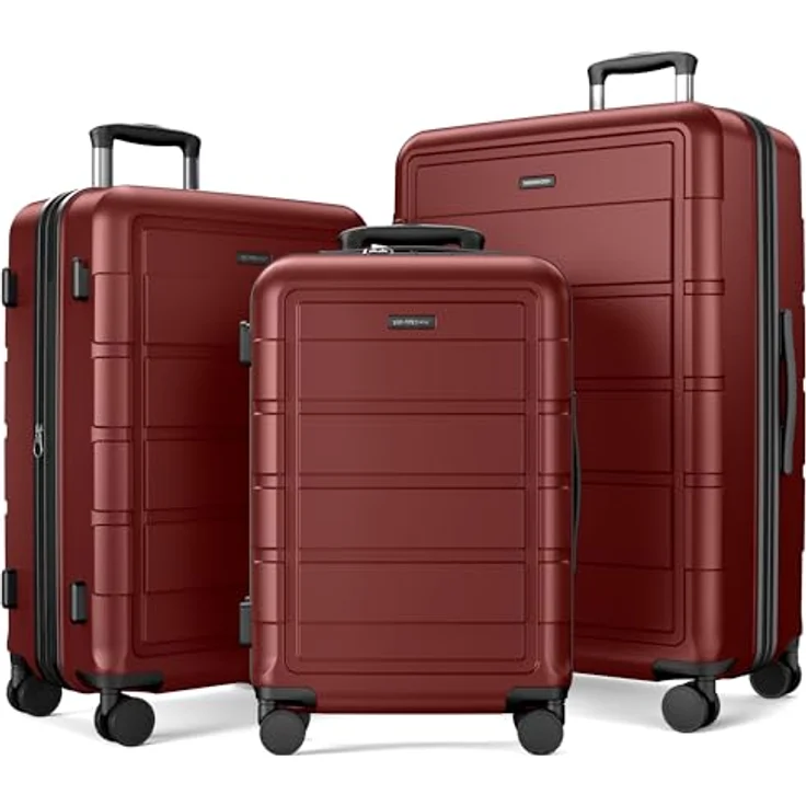 SHOWKOO Kofferset 3 Teilig (M L XL) Hartschale aus ABS+PC, erweiterbar, TSA Schloss, 4 Rollen, rot – Bild 1