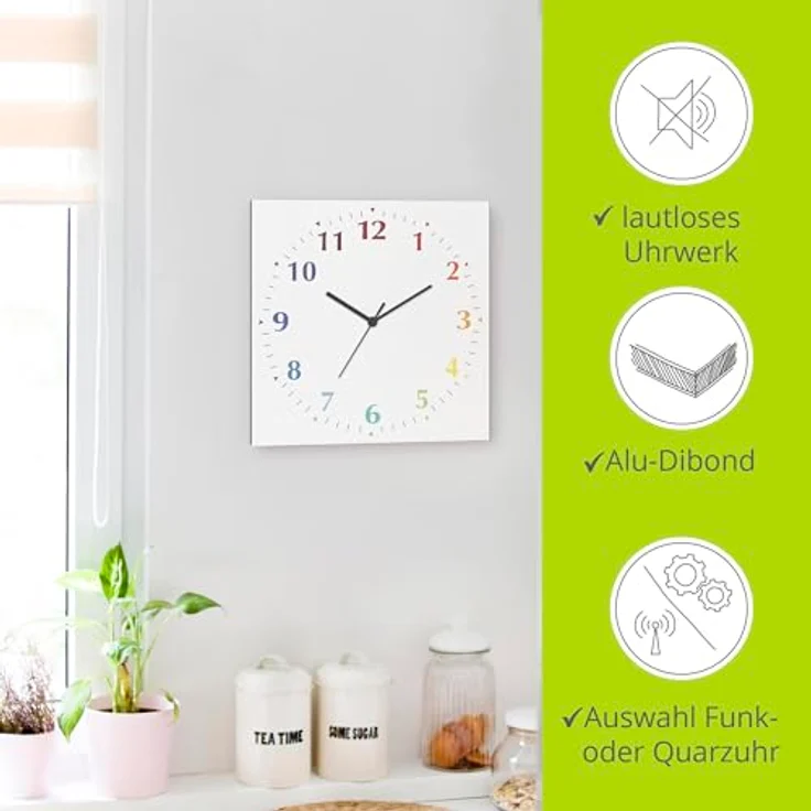 ARTLAND Wanduhr ohne Tickgeräusche Alu Funkuhr 30x30 cm Quadratisch Lautlos 12 Ziffern Farbig Schlichtes Design Weiß S7KI – Bild 2