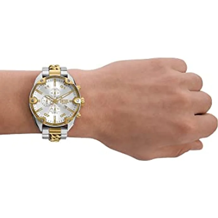Diesel Herrenuhr Chronograph Spiked Edelstahl DZ4629, 49-mm-Gehäuse mit silberfarbenem Zifferblatt, wasserdicht bis 50 m, 24-mm-Bandbreite – Bild 4