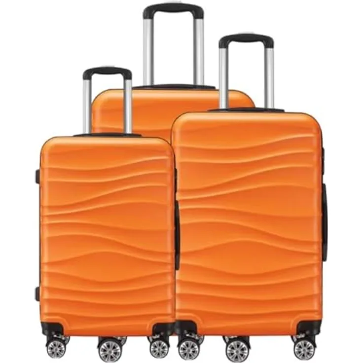 COFI 1453 Reisekoffer Koffer 3 TLG Hartschale Trolley Set Kofferset Handgepäck Gepäck Reisetasche ABS-04 Orange, hochwertige Widerstandsfähigkeit vor Stößen und Kratzern