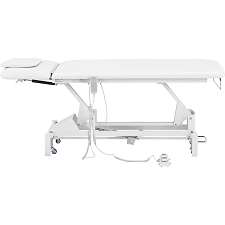 Physa Massageliege elektrisch Massagebank Therapieliege 200 kg Weiß Fußpedal Räder, Höhenverstellbar und mobil – Bild 4