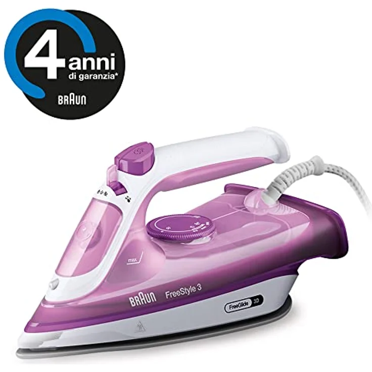 Braun FreeStyle 3 FI3124 PU, Dampfbügeleisen mit FreeGlide 3D Technologie, SuperCeramic Sohle, Ultimate FastClean, Abschaltautomatik, Vertikaldampf, Violett – Bild 2