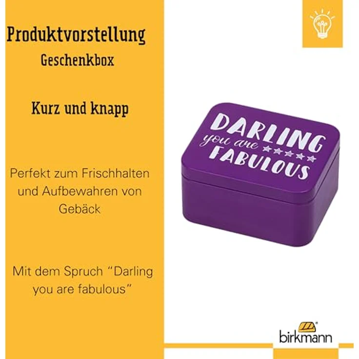 RBV Birkmann Colour Kitchen Geschenkbox mit Spruch "Darling you are fabulous", eckig, lila, 12 x 10 cm, Höhe 6 cm, Weißblech, vielseitig einsetzbar – Bild 3