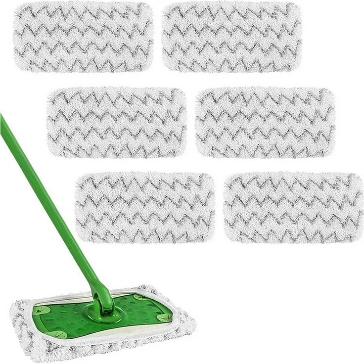MOPUEA Wischmopp 6 Pack, Wiederverwendbarer Mikrofaser Wischbezug für Swiffer, vielseitig und waschbar, 25,4x11,5cm