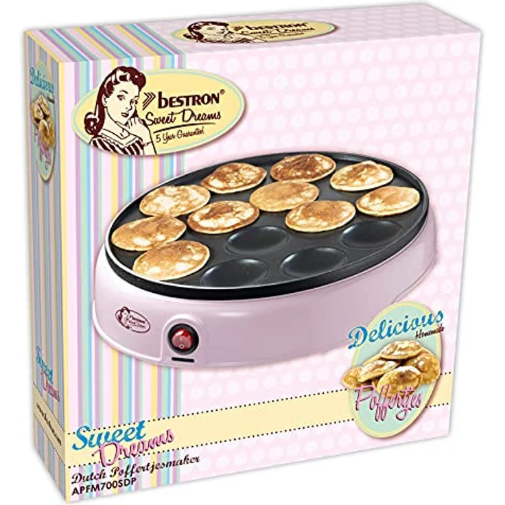 Bestron APFM700SDP Poffertjes Maker, 800W, Kontrollleuchte, antihaftbeschichtet, rosa – Bild 4