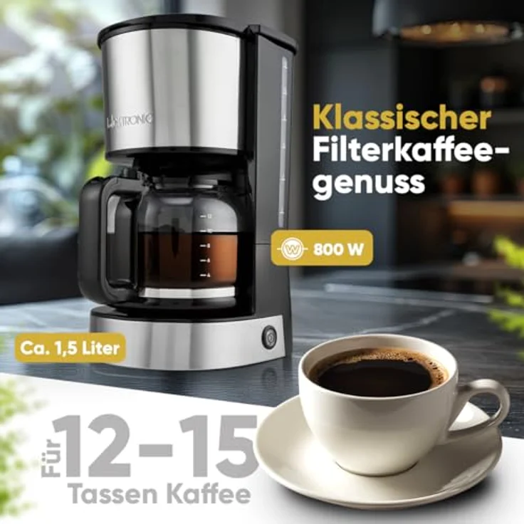 CLATRONIC Filterkaffeemaschine KA 3808, Filterkaffeemaschine für 12 - 14 Tassen Kaffee, Edelstahlfront, Nachtropfsicherung, 800W, blau – Bild 2
