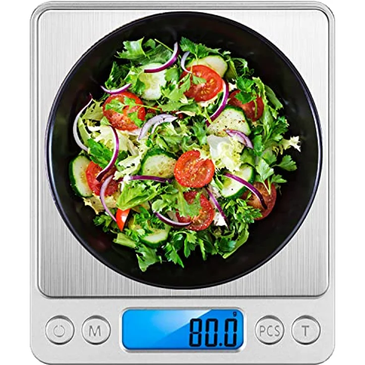 Ruhhy Küchenwaage Präzisionswaage 500 g / 0,01 g, Digitalwaage mit blau hinterleuchtetem LCD, 4-tlg. Set – Bild 8