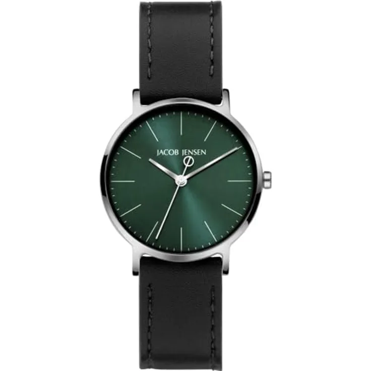 Jacob Jensen Damenuhr Titan Quarz Schwarz/Grün 174, Kunststoffarmband, Synthetisches Saphirglas