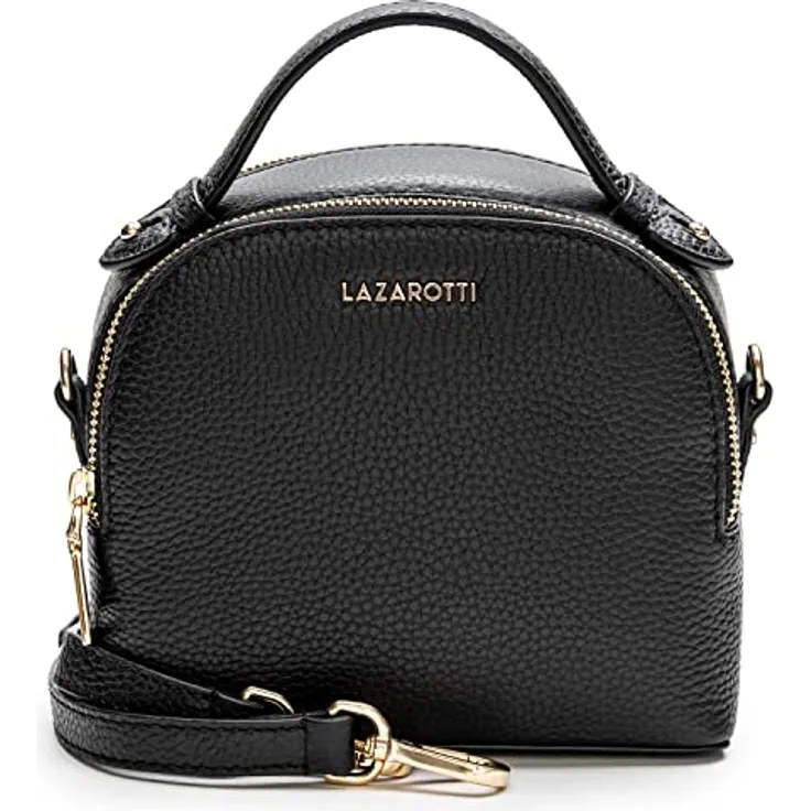 Lazarotti Bologna Leather Handtasche, 17 cm, Schwarz, mit abnehmbarem Schulterriemen und Reißverschlussfach