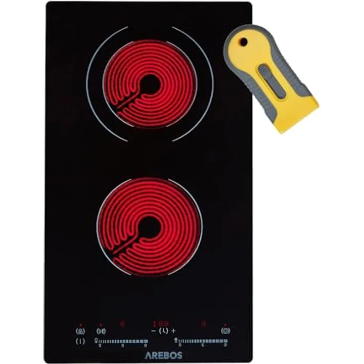 Arebos Glaskeramikkochfeld AR-HE-GK2NW, 2 Platten, 3200 W, 30 cm, mit Sensor-Touch Display, 9 Heizstufen, Kindersicherung, Timer, Überhitzungsschutz, Autoabschaltung, schwarz