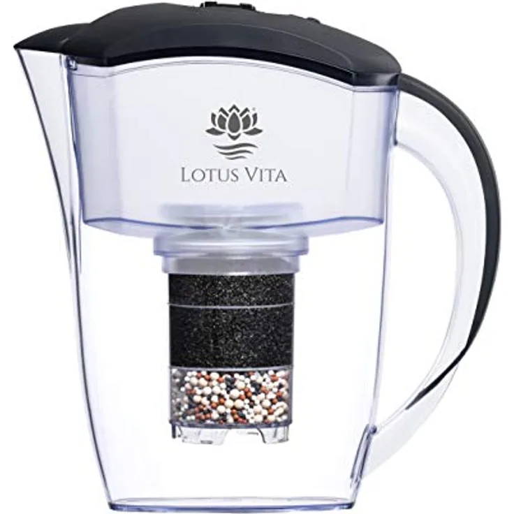 Lotus Vita ESPRIT div. Farben - Wasser Filterkanne mit Kartusche, Reduziert Kalk Chlor Blei aus Leitungswasser durch Aktivkohle Ionentauscher, BPA-frei (anthrazit)